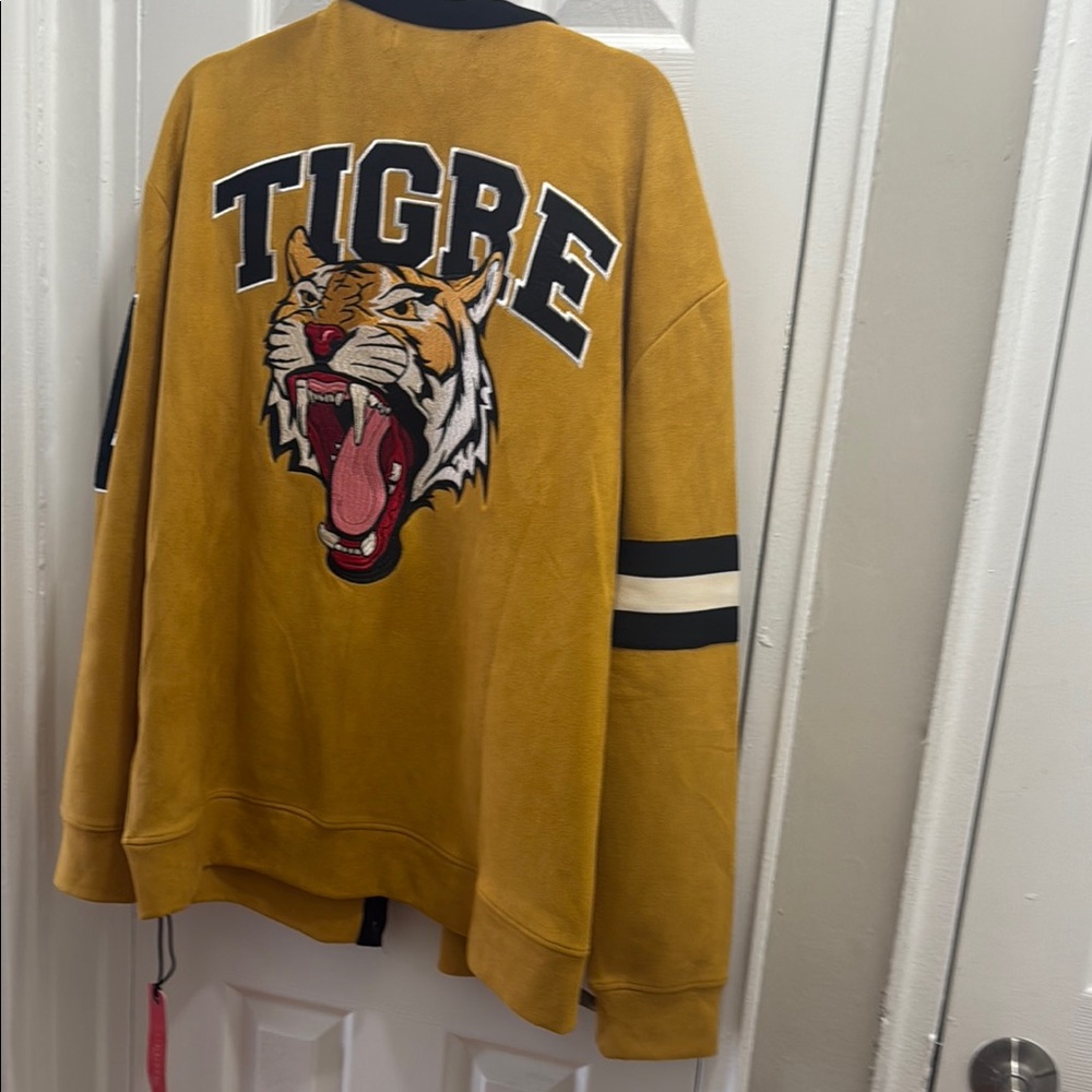 Mustard Yellow Crewneck Sweater with Bold Tiger Graphic